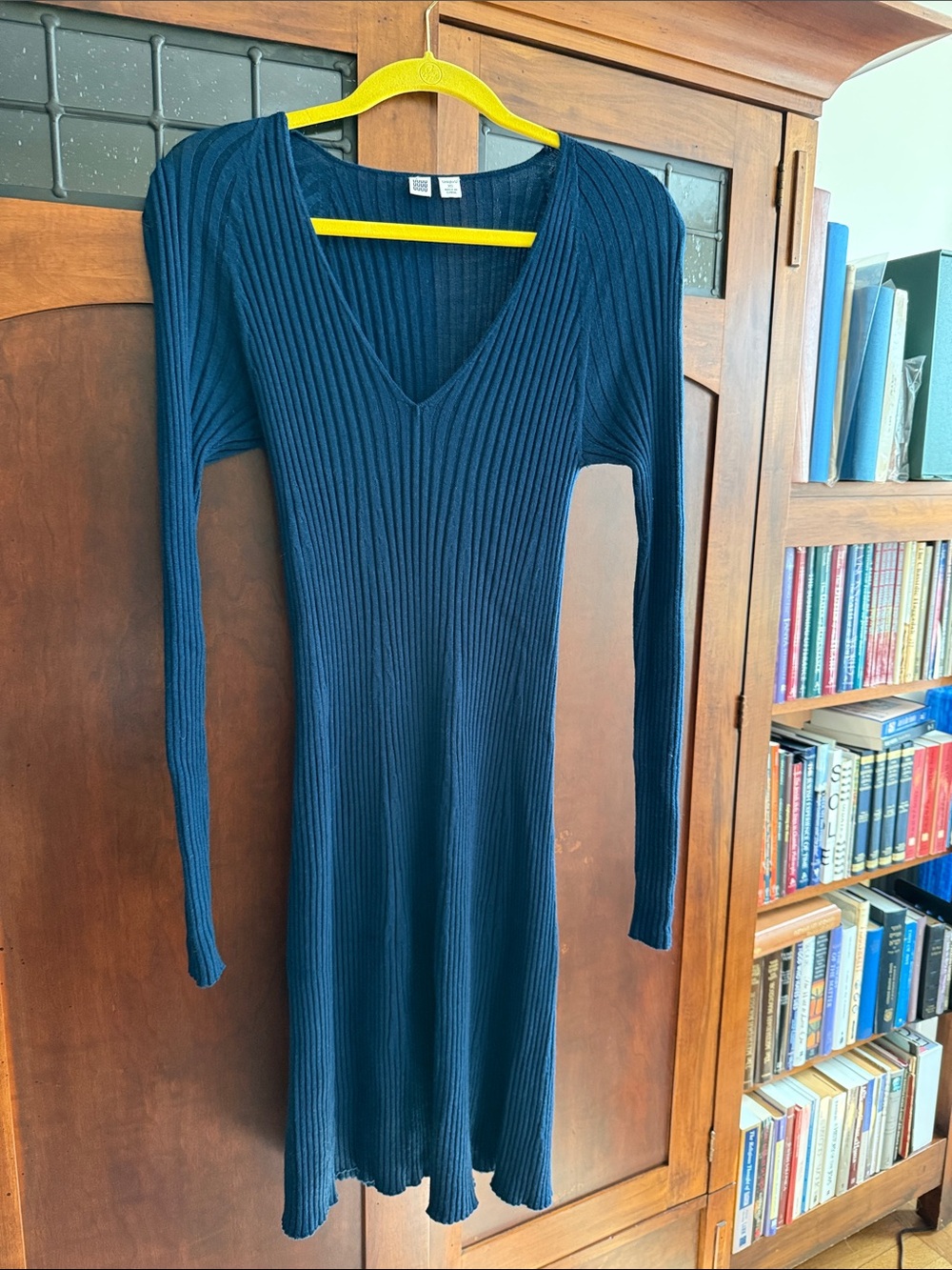 Uniqlo Navy Ribbed V-Neck Long Sleeve Dress